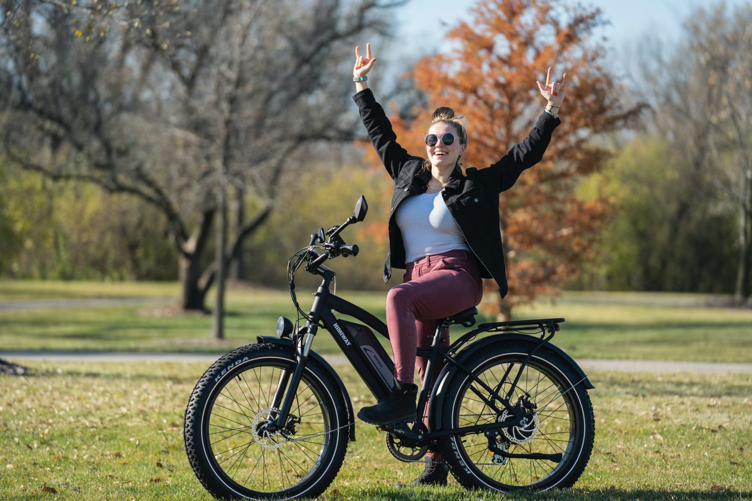 People riding bicycles in a park